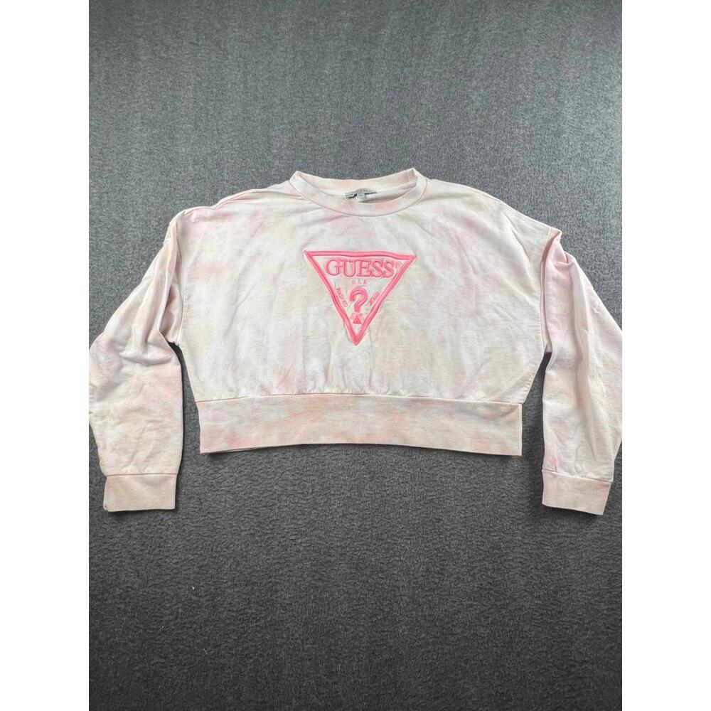 Guess Women's Pink Tie-Dye Sweatshirt with Logo Size‎ Large